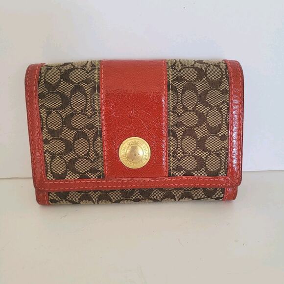 Coach Legacy Wallet Medium Bifold Red Beige Vintage Folding Signature - Picture 1 of 13